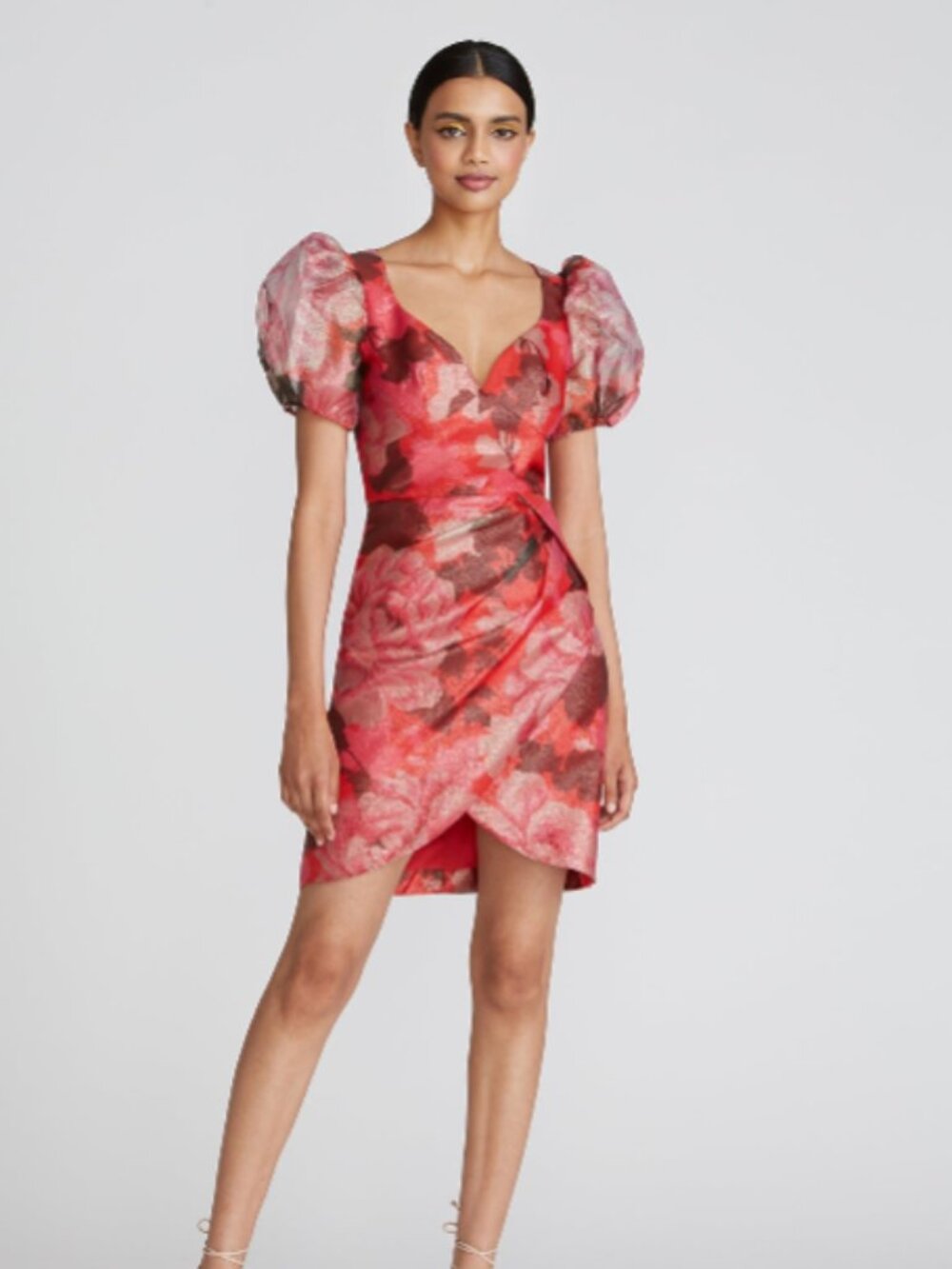 Theia Pink Peony Sybille Puff Sleeve Dress